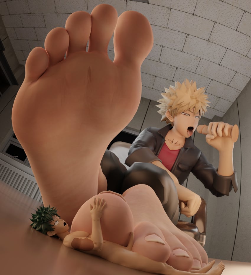 2boys 3d boku_no_hero_academia dildo foot_fetish footjob gay giant izuku_midoriya katsuki_bakugou licking_dildo macrophilia male_feet male_only mrgtsfloop my_hero_academia self_upload size_difference soles toejob tongue_out