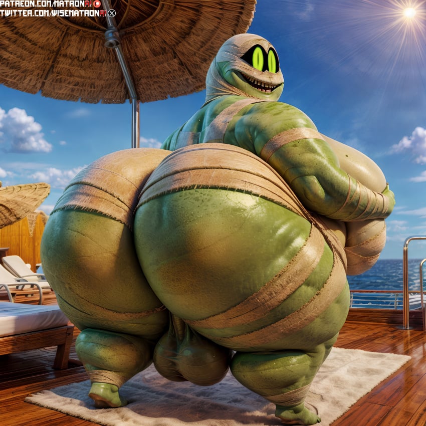 2020s 2023 4k absurd_res absurdres ai_generated ass ass_focus balls belly big_ass big_balls big_belly big_butt big_penis bubble_ass bubble_butt butt_focus chubby chubby_male cloud clouds cruise_ship dat_ass egyptian egyptian_mythology fat fat_ass fat_butt fat_man green_body green_eyes green_skin high_resolution hotel_transylvania huge_ass huge_balls huge_belly huge_butt huge_cock light looking_at_viewer looking_back male male_focus male_only matronai_(artist) monster morbidly_obese morbidly_obese_male mummy mummy_costume murray_the_mummy obese obese_male patreon patreon_username penis pinup plump_ass pose ship sky smile smiling smiling_at_viewer solo solo_male sony_interactive_entertainment stable_diffusion thick_ass thick_hips twitter_username wide_hips wrappings