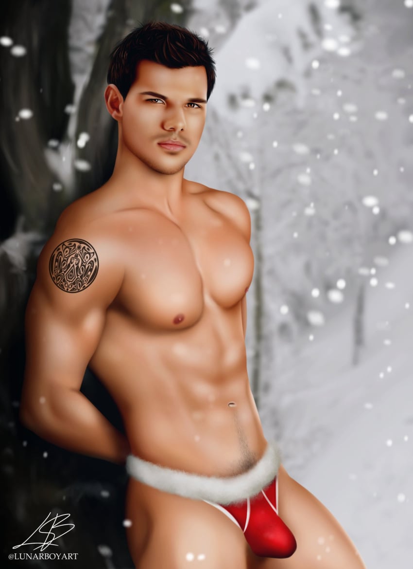 1boy actor big_bulge bulge caucasian caucasian_male celebrity christmas huge_bulge in_character jacob_black lunarboyart male male_only muscles muscular muscular_male shirtless_male solo solo_male taylor_lautner the_twilight_saga underwear underwear_only