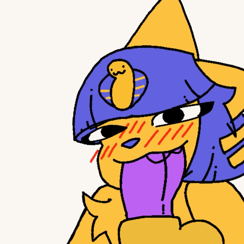 :3 animal_crossing animated ankha ankha_(animal_crossing) blue_hair blush bodily_fluids butters_(theenyface) fur furry hair hi_res looking_at_viewer loop nintendo oral saliva short_loop theenyface yellow_body yellow_fur