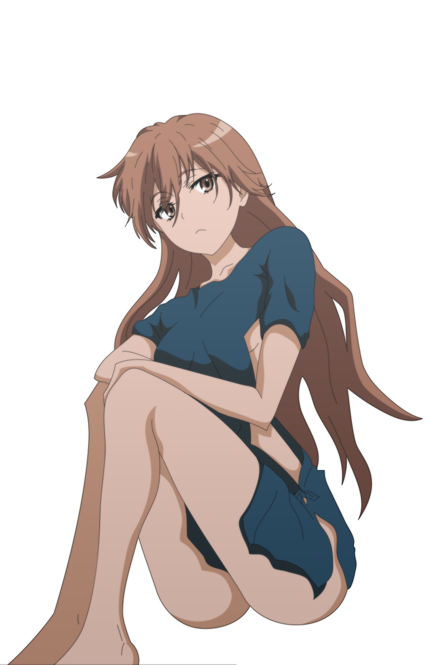 1girls 2020s 2022 :< absurd_res ass bare_ass bare_legs barefoot bottomless breasts brown_eyes brown_hair brunette clone collarbone dress enzeru_(artist) feet_out_of_frame female gown hi_res hospital_gown incredibly_absurdres knees_up long_hair looking_at_viewer matching_hair/eyes misaka_imouto misaka_imouto_9982 no_bra no_panties sideboob sitting small_breasts solo teenage_girl teenager thighs to_aru_kagaku_no_railgun to_aru_majutsu_no_index white_background young