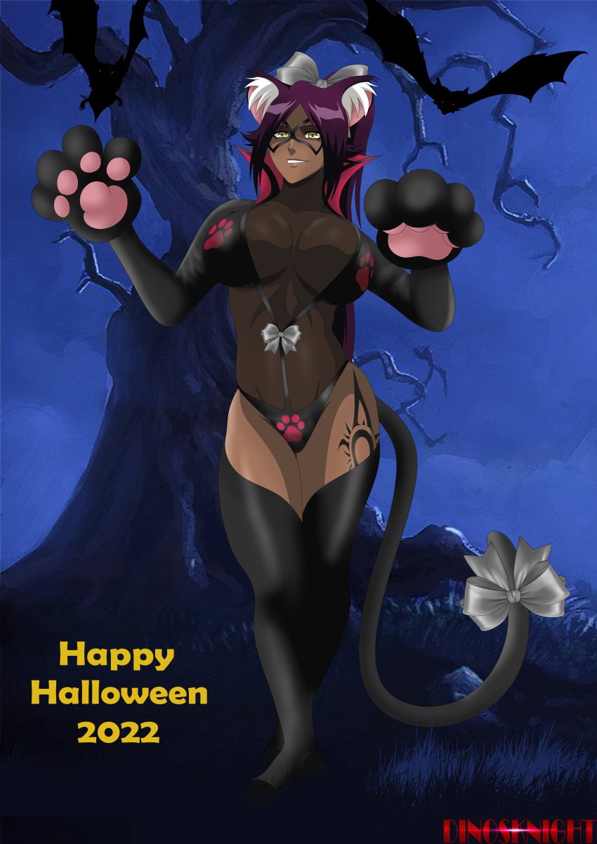 absurd_res bleach commission dark-skinned_female dinosknight female female_only halloween halloween_costume large_breasts patreon shihouin_yoruichi very_high_resolution