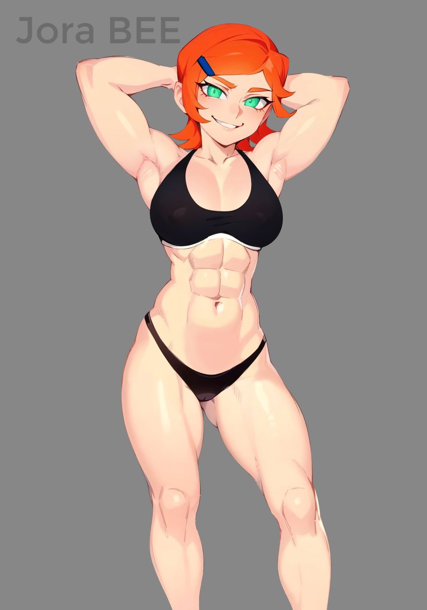 ben_10 female female_only fitness green_eyes gwen_tennyson gwen_tennyson_(classic) human jotabee legs muscular muscular_female orange_hair red_hair solo