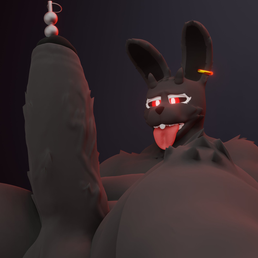 3d 3d_(artwork) anthro anxiboi balls big_penis black_fur blush bunny bunny_ears bunny_tail close-up ear_piercing foreskin furry furry_ears genitals hi_res horn horns horny huge_cock kink legs_apart male male_only male_urethral_insertion naked nude on_back on_floor on_ground penis piercing red_eyes solo sounding sounding_beads tagme tail text tongue tongue_out urethral_insertion veiny_penis zarek_(anxiousanxiety)