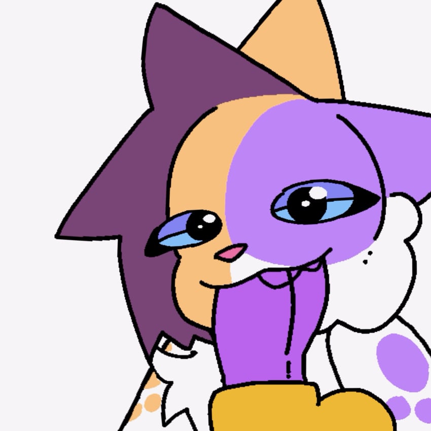 animated anthro blinking bodily_fluids butters_(theenyface) cally_(theenyface) capcom closed_eyes domestic_cat duo felid feline felis felyne female fur genitals hi_res looking_at_viewer loop lynian male mammal monster_hunter oral orange_body orange_fur orgasm penis purple_body purple_fur purple_penis saliva theenyface white_body white_fur