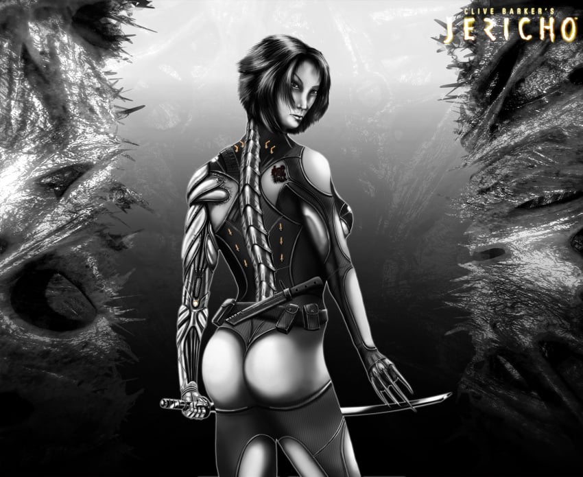 ass clive_barker's_jericho female human looking_back oc original_character tarik_boussekine video_games