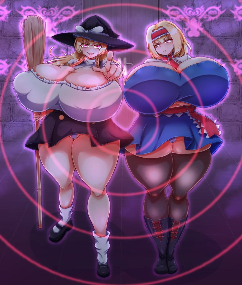 alice_margatroid bad_end brainwashing cum cum_in_pussy cum_inside defeated defeated_heroine dollyspica glowing_eyes hourglass_figure huge_ass huge_breasts hypnosis hypnotic_eyes instant_loss marisa_kirisame mind_control pubic_tattoo spicadolly touhou venus_body voluptuous womb_tattoo