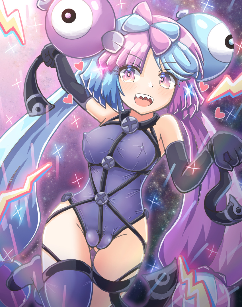 absurd_res black_gloves blue_hair bondage bound bow-shaped_hair cameltoe character_hair_ornament covered_nipples creatures_(company) elbow_gloves female game_freak gloves grey_pantyhose hair_ornament hexagon_print hi_res iono_(pokemon) multicolored_hair nintendo open_mouth pantyhose pink_hair pokemon pokemon_(game) pokemon_sv sharp_teeth silver_s_0119 smile teeth x