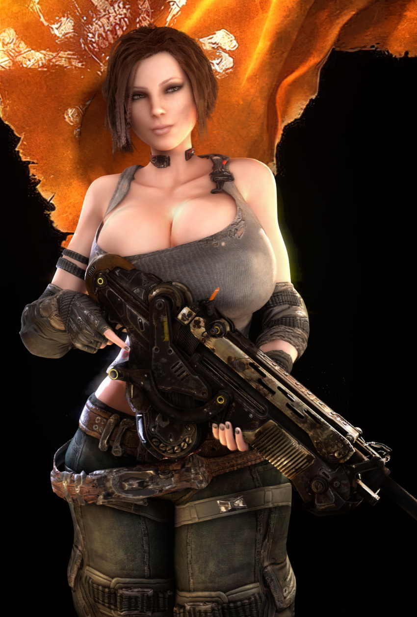 1girls 2023 3d 3d_(artwork) alternate_ass_size alternate_breast_size big_ass breasts_bigger_than_head breasts_bigger_than_torso brown_hair bulletstorm cleavage clothed clothed_female electronic_arts epic_games female female_human female_only female_solo fingerless_gloves gigantic_breasts gloves gun hair_over_one_eye holding_gun holding_object holding_weapon hourglass_figure huge_breasts human human_female human_only large_ass looking_at_viewer pants people_can_fly small_waist solo solo_female thin_waist top_heavy trishka_novak upper_body vaako wasp_waist weapon wide_hips