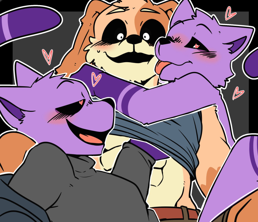 3boys anthro anthro_on_anthro anthro_only cat catnap catnap_(poppy_playtime) critters_(poppy_playtime) dogday_(poppy_playtime) domestic_cat feline furry_only no_humans poppy_playtime poppy_playtime_(chapter_3) purple_fur purple_skin saku1saya sex smiling_critters tagme