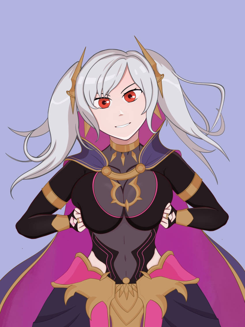 1girls alternate_costume bodystocking breast_press breast_squeeze breasts cleavage female female_only fire_emblem fire_emblem_awakening fire_emblem_heroes grey_hair grima_(fire_emblem) kranberrypi large_breasts looking_at_viewer medium_hair nintendo official_alternate_costume red_eyes robin_(female)_(fell_tactician)_(fire_emblem) robin_(fire_emblem) robin_(fire_emblem)_(female) smile solo twintails