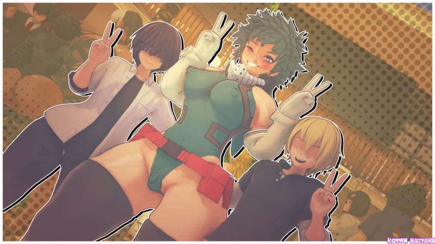 1futa 2boys 3d breasts clothed clothing female_deku femboy flaccid fully_clothed futanari genderswap izuku_midoriya light-skinned_futanari light-skinned_male male my_hero_academia rotten_bastard rule_63 small_penis standing