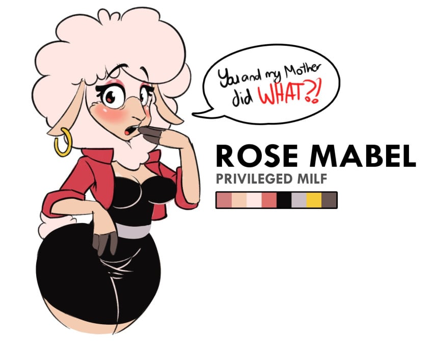 1girls beat_banger blush bovid breasts bunfan_games caprine character_name ear_piercing earrings english_text female hi_res komdog komponi mammal milf model_sheet official_art piercing rose_mabel sheep simple_background solo speech_bubble text wool wool_(fur)