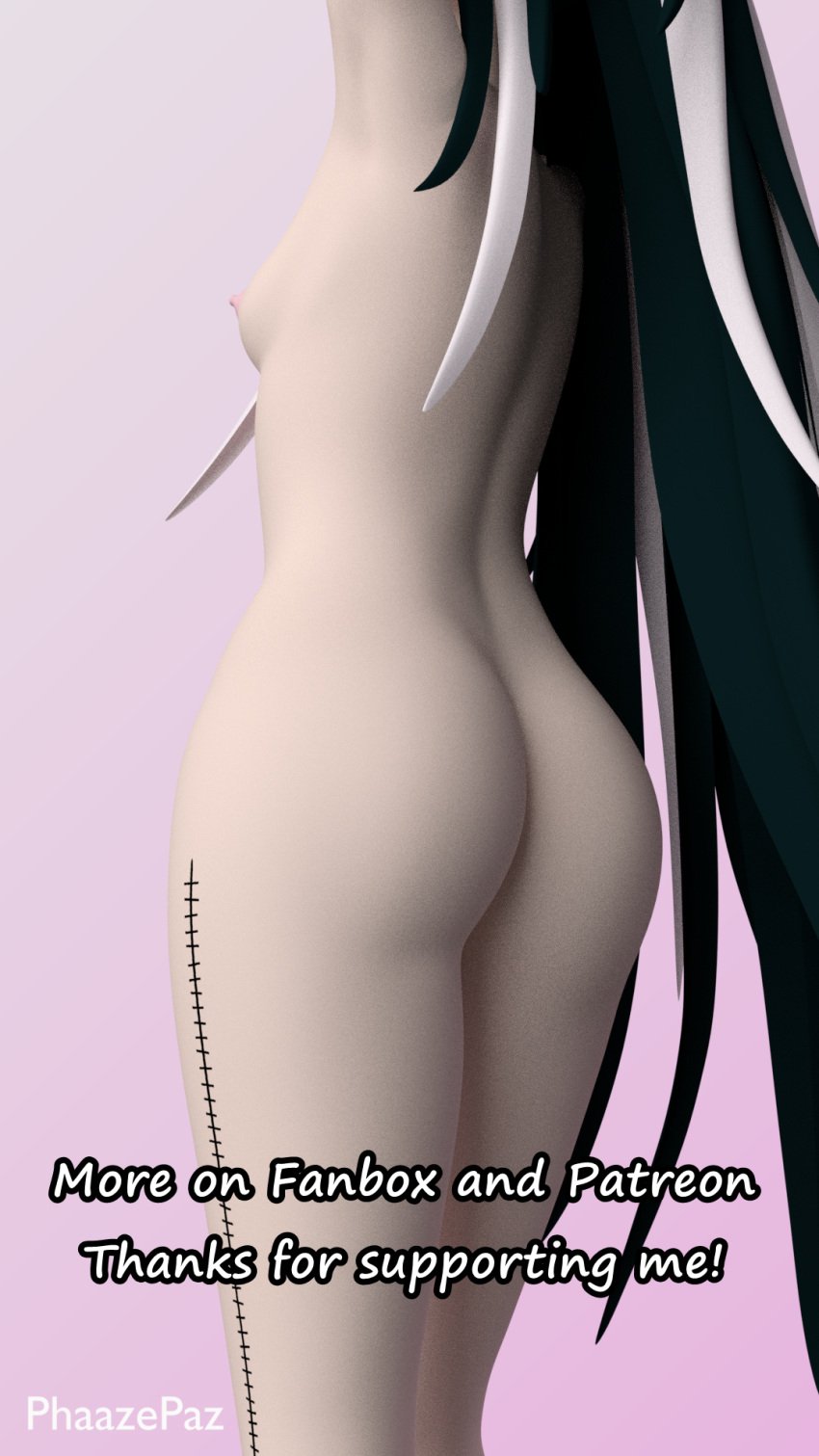 3d ass behind_view breasts completely_nude completely_nude_female danganronpa danganronpa_2:_goodbye_despair female_only large_ass mioda_ibuki phaazepaz small_breasts straight_hair super_danganronpa_2 thick_ass