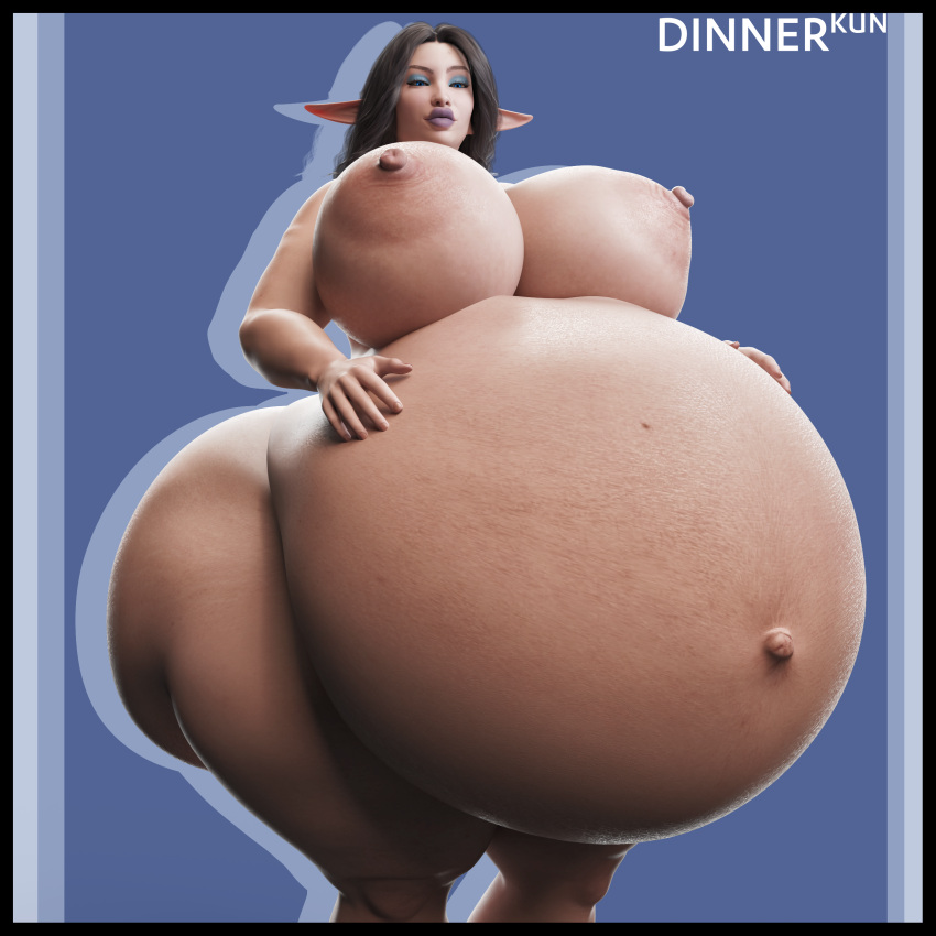 1girls 3d belly big_belly completely_nude dinner-kun elf elf_ears female female_focus female_only huge_belly hyper_pregnancy nude nude_female original original_character outie_navel pinup pointy_ears pregnant sara_(dinner-kun) solo