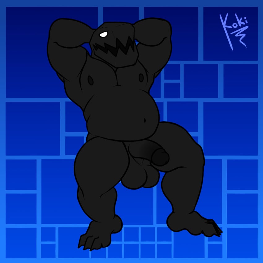 1boy balls belly chubby_male gay geometry_dash koki_1 monster monster_(geometry_dash) musclegut naked penis_out presenting solo spike_(koki_1)