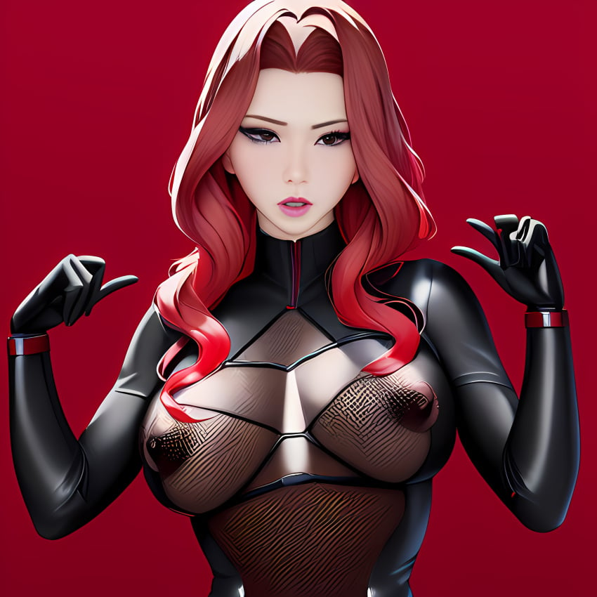 ag-edits ai_generated black_widow_(marvel) busty marvel marvel_comics natasha_romanoff red_hair transparent_clothing