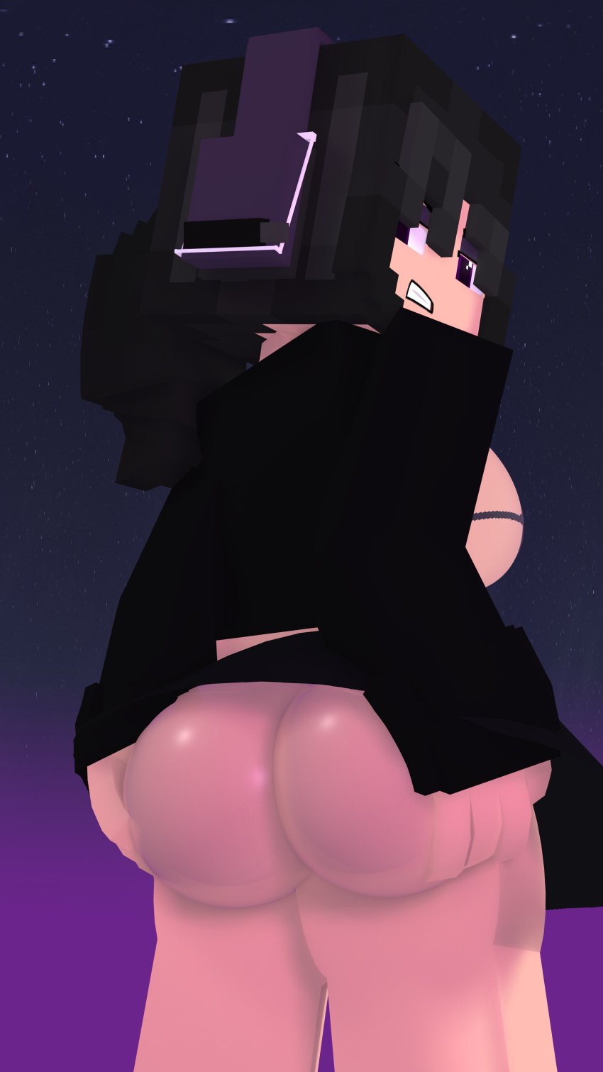 1girls 3d big_ass black_hair bra clothed_female extrafruitygirl female female_only fruity_(extrafruitygirl) goth goth_girl holding_ass horny human humanoid looking_at_another looking_at_viewer looking_back mine-imator minecraft no_panties no_pants purple_eyes solo solo_female tagme