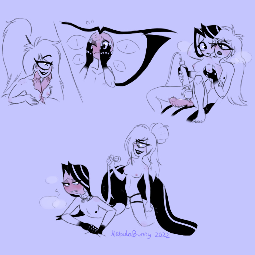 boobjob cherri_bomb_(hazbin_hotel) collar_and_leash hazbin_hotel male/female naughty_nebby nebulabunny pegging sex_toy sir_pentious_(hazbin_hotel) straight vibrator vivienne_medrano