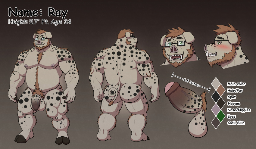 hooves male male_only pig porcine primodrago reference_sheet solo solo_male spotted_body spotted_pig uncircumcised