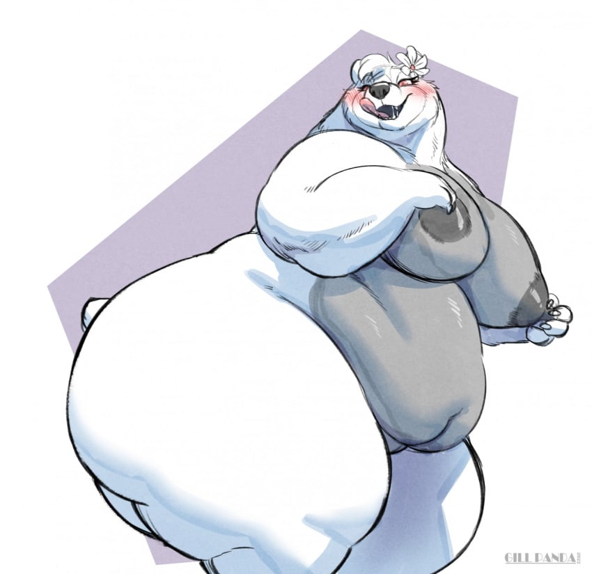 2022 anthro ass bedroom_eyes big_breasts big_butt blush breasts digital_media_(artwork) female fur gillpanda hi_res huge_butt huge_hips huge_thighs licking licking_lips mammal narrowed_eyes navel nipple_fetish nipple_play nipples overweight overweight_female polar_bear seductive side_view soft_belly solo sonnie_bear thick_thighs tongue tongue_out ursid ursine white_body white_fur