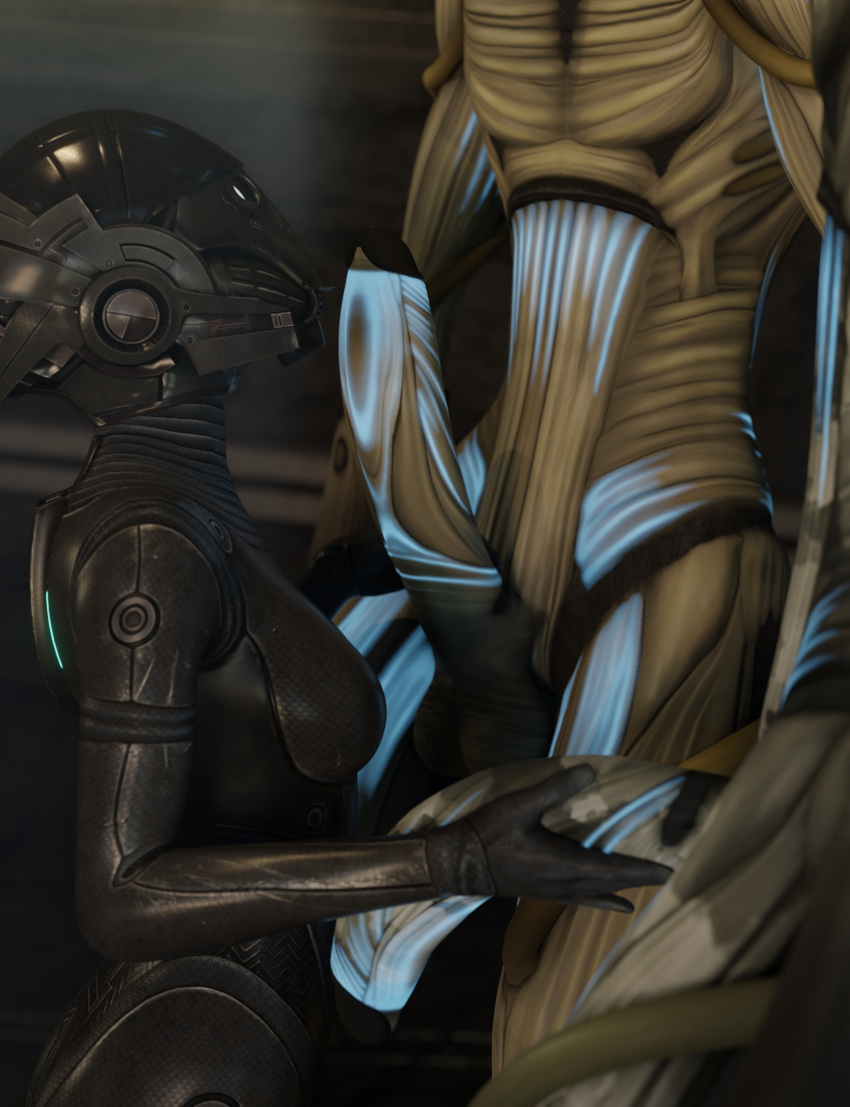 3d double_handjob faceless_female fondling geth human large_penis mass_effect penis pickle_juice robot size_difference tagme