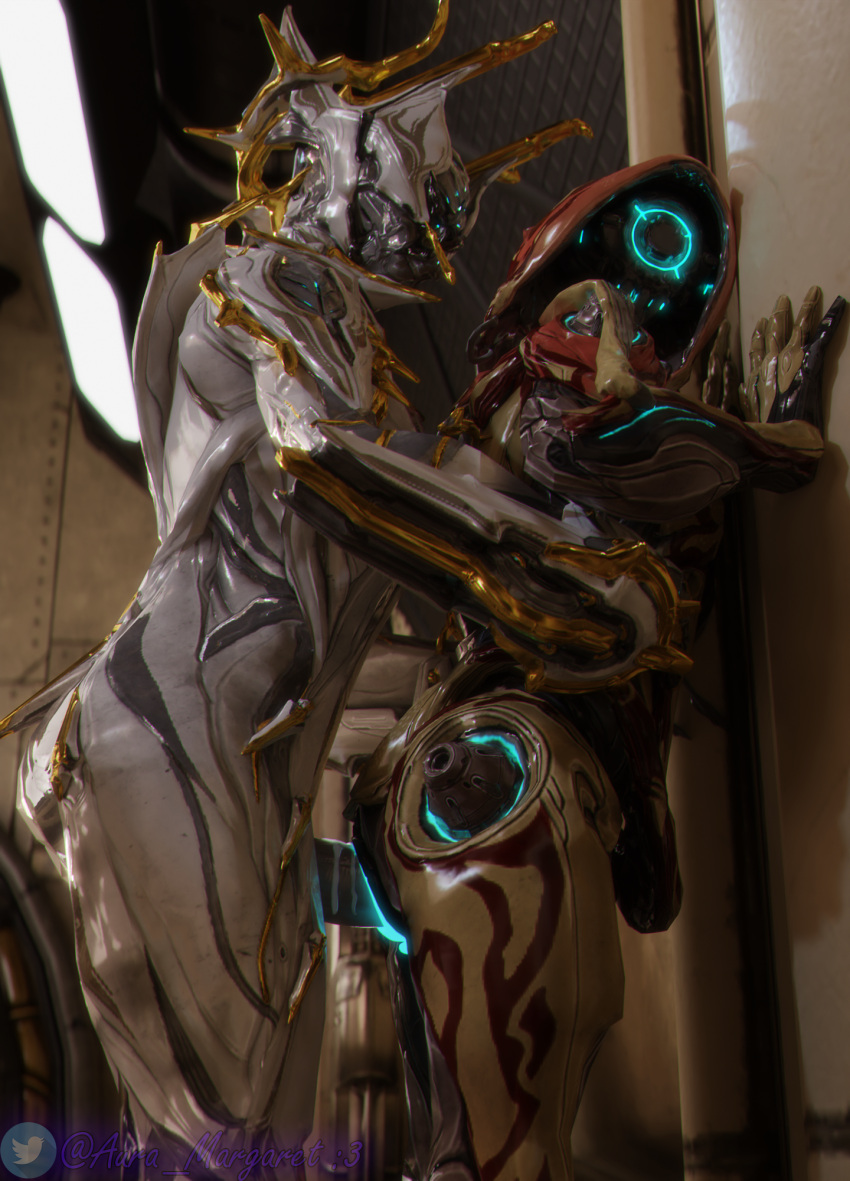 1futa 1girls 3d against_wall alien alien_girl armor athletic_female athletic_futanari auramargaret cum cum_in_pussy cum_inside duo female futa_on_female futanari helmet ivara_(warframe) robot robot_girl sex tagme valkyr_(warframe) valkyr_prime_(warframe) warframe