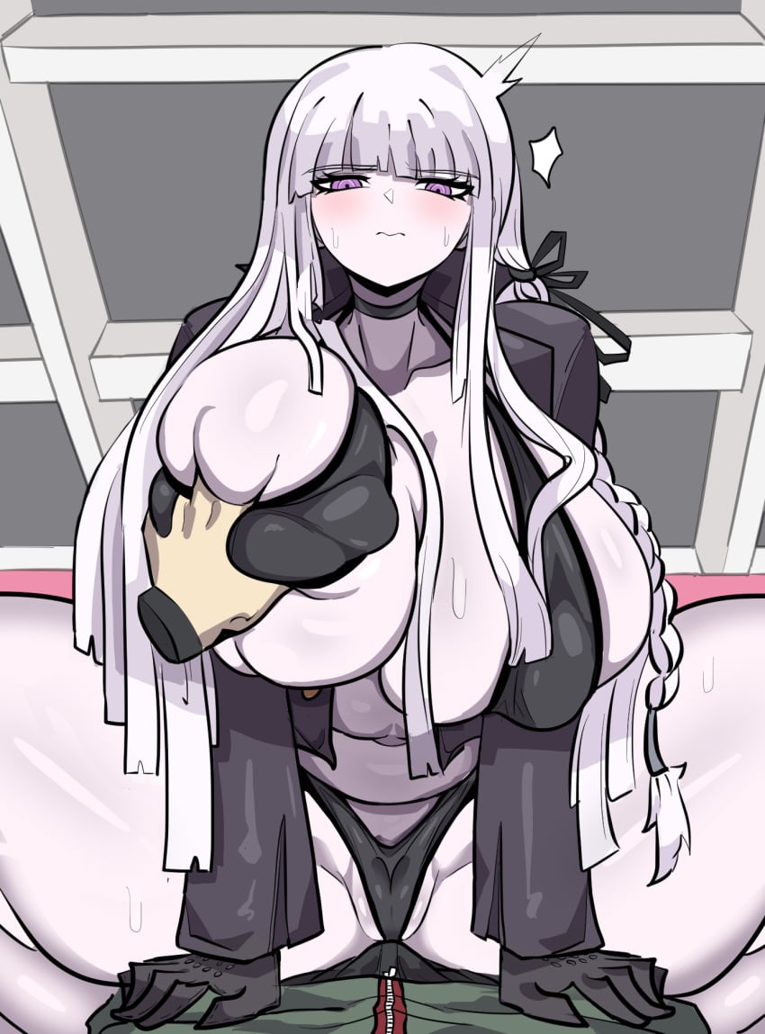 alternate_version_available bikini blush breasts cameltoe danganronpa danganronpa:_trigger_happy_havoc danganronpa_1 female_on_top groping groping_breasts huge_breasts kingrangman kirigiri_kyouko large_breasts naegi_makoto skimpy_bikini sling_bikini spread_legs straight_hair sweat thick_thighs thighs