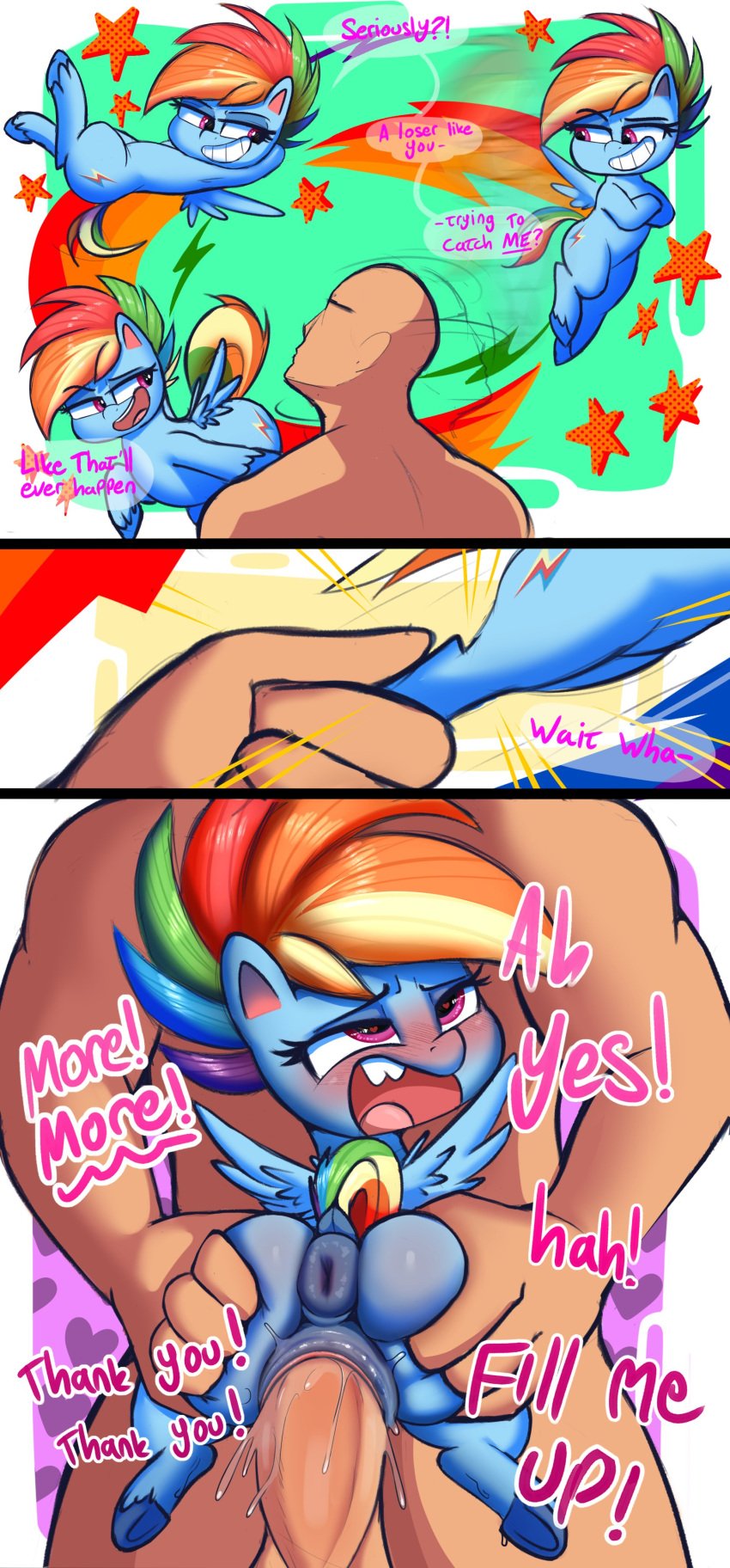 1boy 1girls 2d 2d_(artwork) absurd_res aer0_zer0 anus ass big_butt blue_body blue_feathers butt_grab comic dialogue discipline_sex english english_text equid equine feathers female female_penetrated feral friendship_is_magic hand_on_butt hasbro hi_res human human_on_feral human_penetrating human_penetrating_feral instant_loss_2koma interspecies larger_human larger_male male male/female male_human/female_feral male_penetrating male_penetrating_female mammal my_little_pony my_little_pony:_pony_life pegasus penetration penile penile_penetration penis_in_pussy provoking rainbow_dash_(mlp) sex size_difference smaller_female text vaginal_penetration welost wings