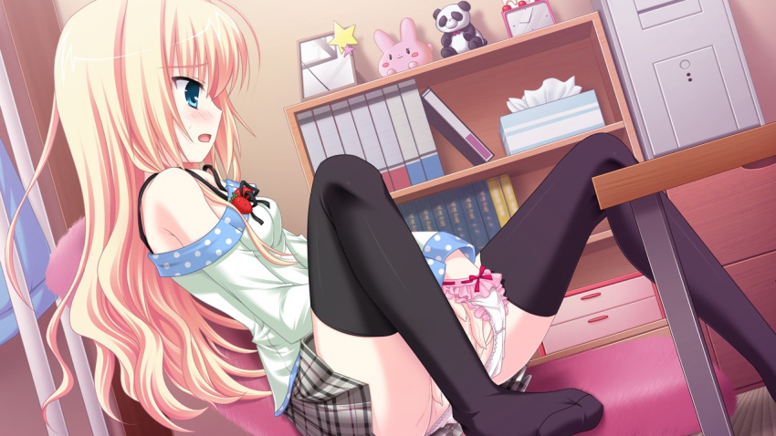 blonde_hair blue_eyes carol_dowjotas chimaro feet game_cg kisaragi_gold_star legwear masturbation nitta_ichika no_shoes panties skirt thighhighs underwear