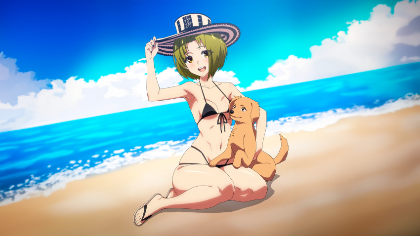 1girls beach beach_background belly belly_button black_bikini brown_eyes canine colombian colombian_hat costeño_hat ear_piercing earrings female female_focus fingerless_gloves flat_chest freckles green_hair green_nails happy hat hispanic hispanic_virtual_youtuber latam_virtual_youtuber light-skinned_female light_skin open_mouth patrick_fche pet ryumi ryumivt safe sand sandals sea sea_foam sfw short_hair sitting sitting_on_floor sitting_on_lap small_breasts string_bikini swimsuit triangle_bikini twitch twitch.tv two_piece_swimsuit virtual_youtuber vtuber yellow_eyes youtube youtube_hispanic