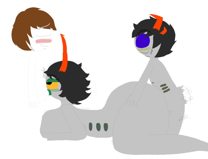 artist_self-insert artist_signature big_ass big_breasts blowjob doggy_style fangs fantroll homestuck horns jacob_hornyboi_(jakey_hboi2000) jakey_hboi2000 mmf_threesome naked oral the_dolorosa threesome troll