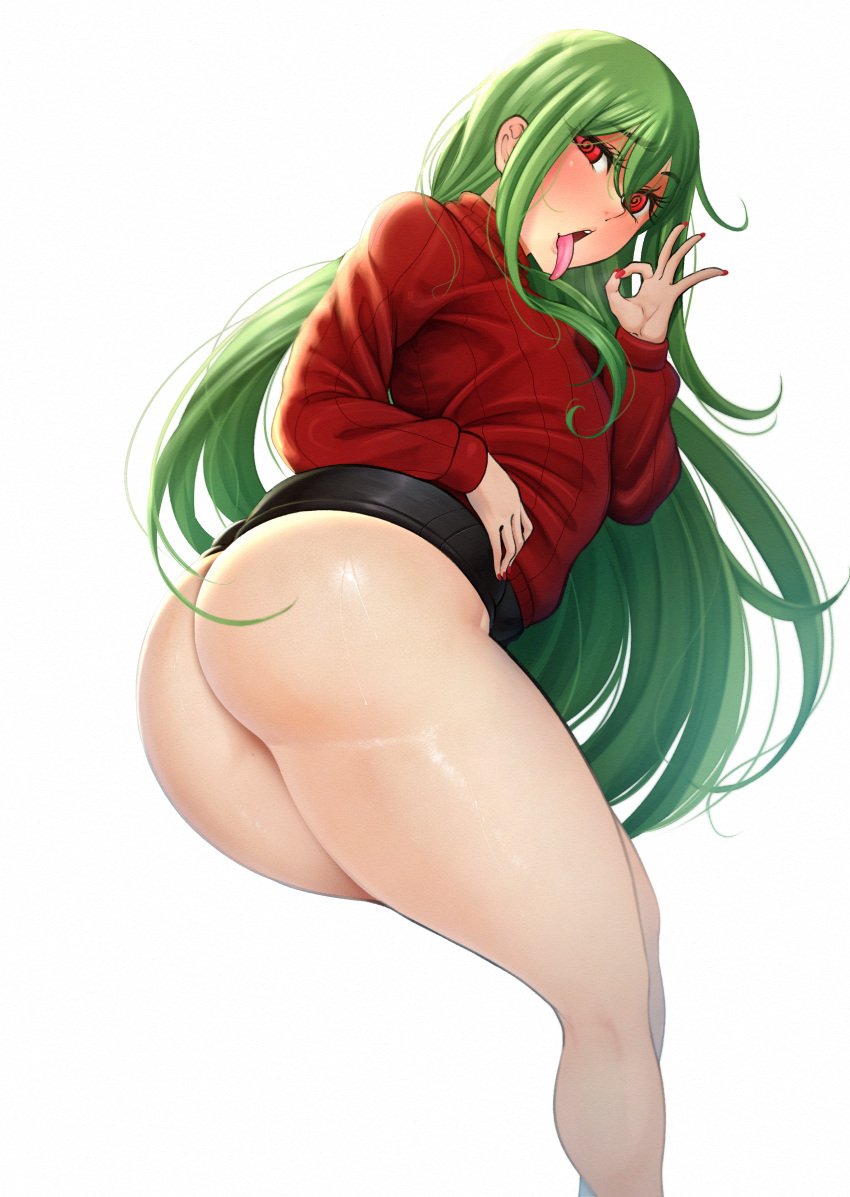 1boy 2022 ass big_ass blush borrowed_character dragia3743 eyebrows_visible_through_hair fellatio_gesture femboy green_(artist) green_(original) green_hair long_hair looking_at_viewer male male_only nail_polish nails oc original original_character red_eyes red_nail_polish red_nails red_sweater ringed_eyes simple_background solo sweater thai thick_thighs thighs tongue tongue_out trap white_background