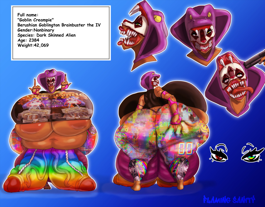 2_penises absurd_res ahe_gao alien anthro ass belly big_belly big_breasts big_butt breasts clothing dark_body dark_skin diphallia diphallism flaccid flaming_sanity genitals gesture goblin_creampie(oc) gun gynomorph hand_on_butt hi_res huge_breasts huge_butt hyper hyper_belly hyper_breasts hyper_butt hyper_genitalia intersex kaiju leggings legwear looking_pleasured mask middle_finger model_sheet multi_genitalia multi_penis multicolored_eyes multicolored_penis overweight penis rainbow_eyes rainbow_penis ranged_weapon snake_hood solo spiked_penis spikes spikes_(anatomy) under_boob weapon