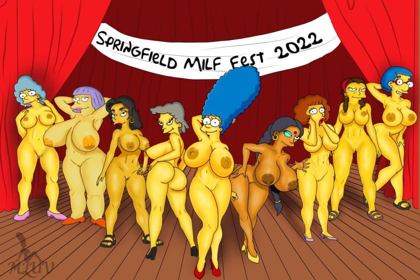 bent_over big_ass big_breasts breasts butt female_only francesca_terwilliger helen_lovejoy huge_breasts lips looking_at_viewer looking_back luann_van_houten manjula_nahasapeemapetilon marge_simpson martha_prince maude_flanders milf mluv nude presenting_hindquarters ruth_powers sarah_wiggum the_simpsons