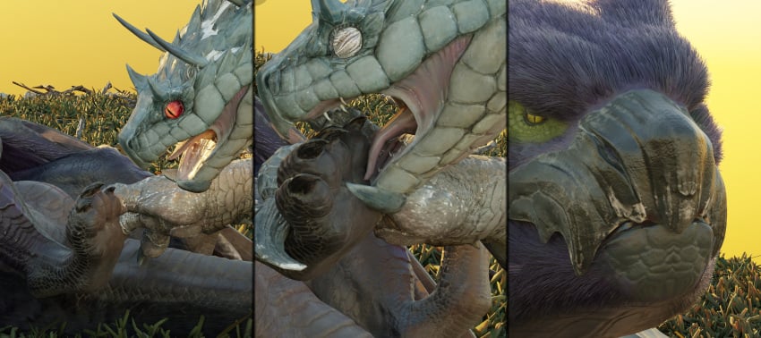 3d_(artwork) absurd_res blender_(software) capcom digital_media_(artwork) feet flying_wyvern foot_fetish foot_focus foot_grab foot_lick foot_play hi_res hindpaw licking lying monster_hunter nargacuga on_back paw_grab paws thiccacuga tongue tongue_out unimpressed video_games