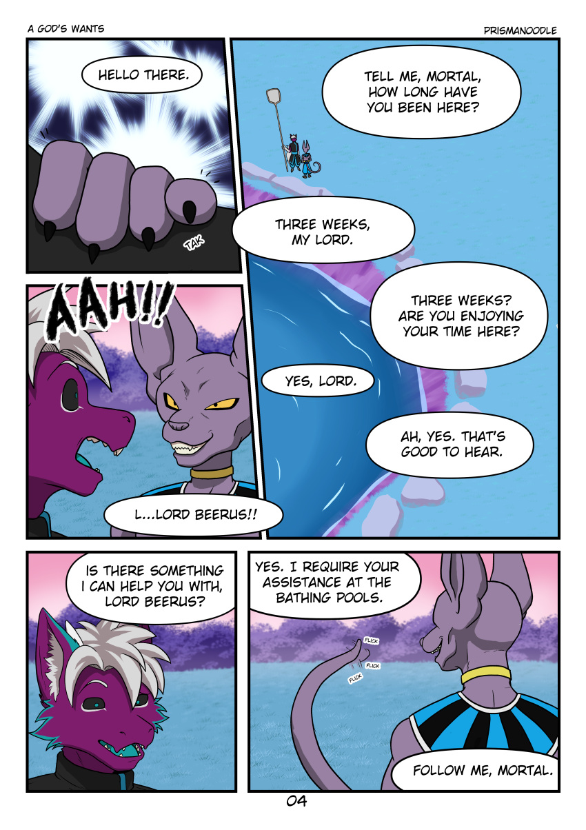 anthro anthro_only beerus comic dragon_ball dragon_ball_super english_text male male_only page_4 prismanoodle_(artist)