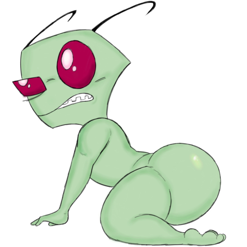 alien antennae ass big_ass big_butt fat_ass filthyopossum green_skin invader_zim naked nude nude_male on_knees red_eyes tagme white_background zim