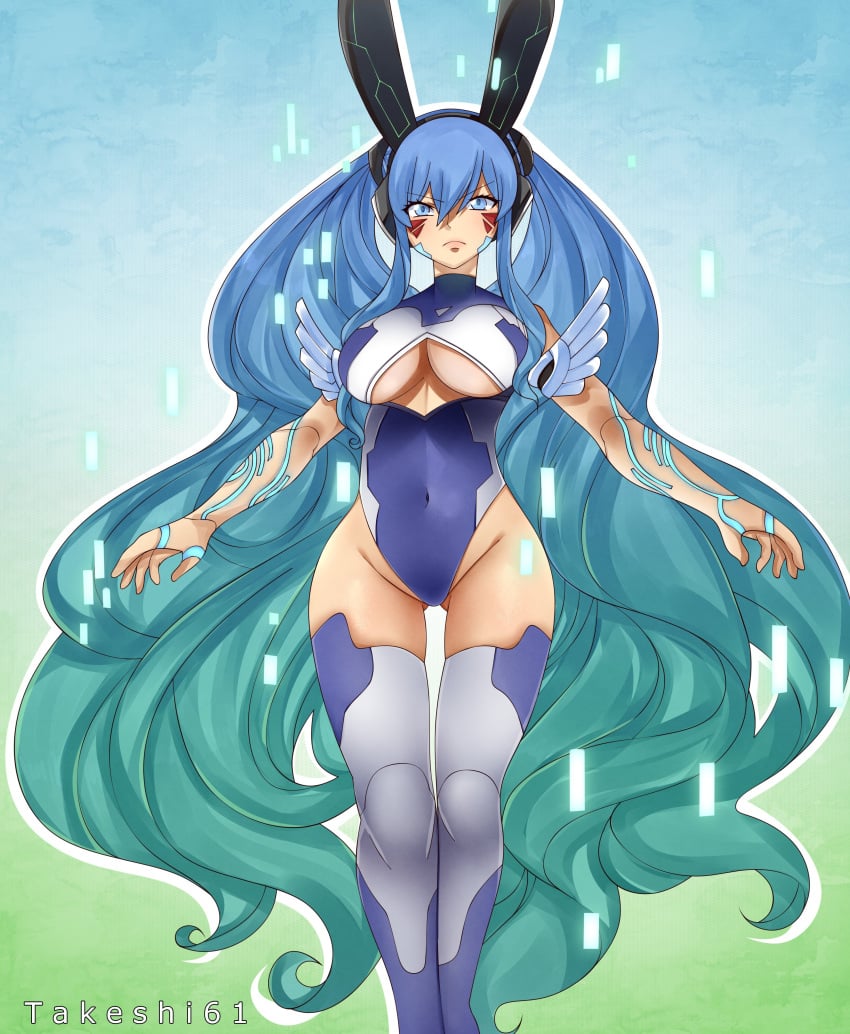 1girls android android_girl big_boobs big_breasts blue_eyes blue_hair bunny_ears cyan_hair edens_zero female hermit_mio long_hair overdrive_(edens_zero) sole_female tagme takeshi61_(artist) thick_hips thick_legs thick_thighs thighhighs two_tone_hair underboob underboob_cutout