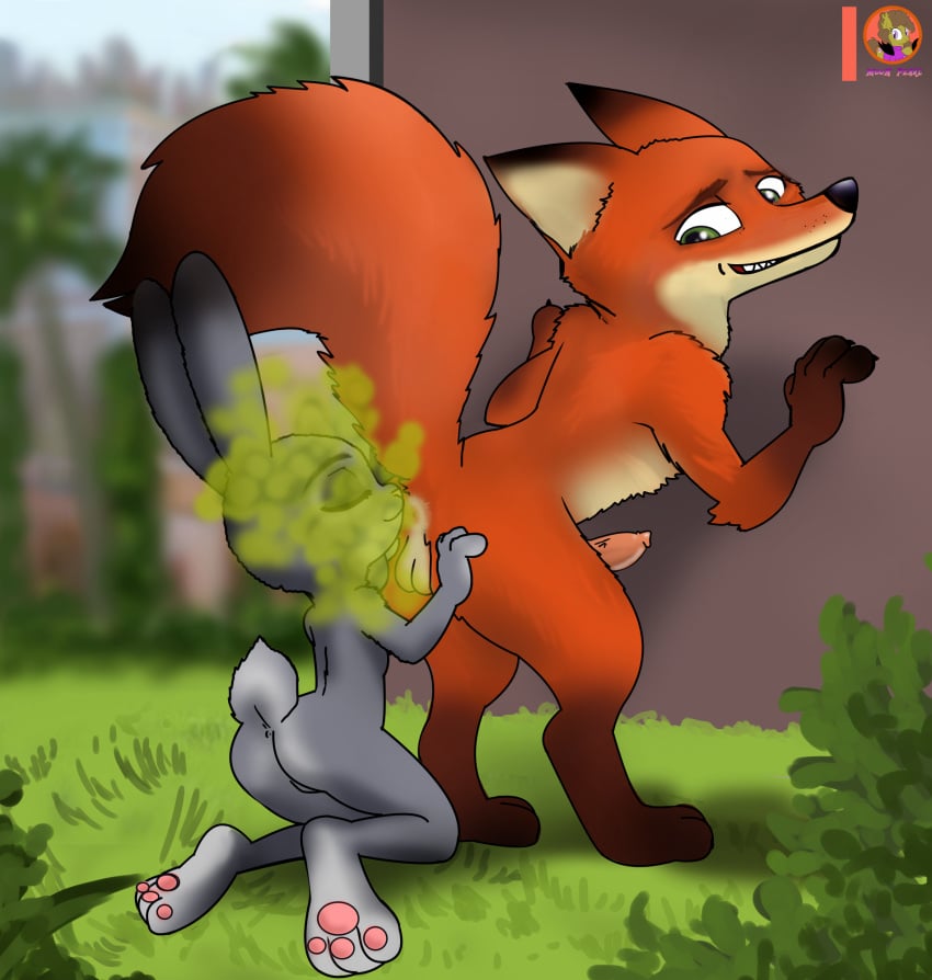 animal_genitalia animal_penis anthro anus ass canid canine canine_penis disney duo enjoying_farts fart fart_cloud fart_fetish fart_sniffing female fox genitals hi_res imminent_oral judy_hopps lagomorph male male/female mammal moon_pearl mystic_spring_oasis nick_wilde nude nudist penis scut_tail short_tail succubi_samus zootopia