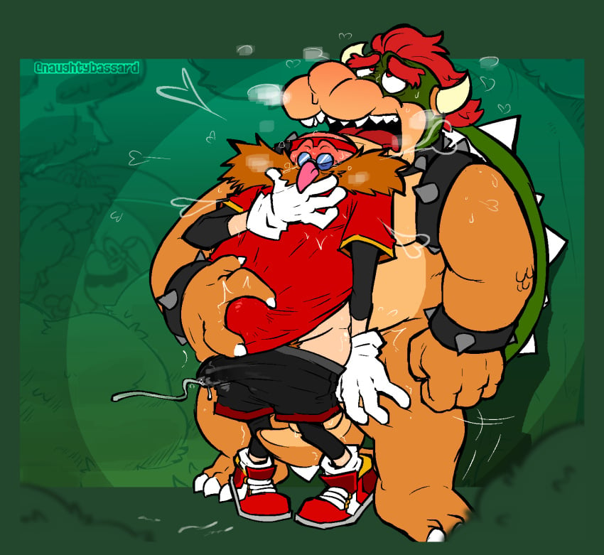 2boys anal big_mustache bodily_fluids bottomwear bowser breath bulge clothed clothing crossover cum cum_in_clothing cum_through_clothing dr._eggman duo erection erection_under_clothing footwear gay genital_fluids gloves hair handwear hi_res horn human long_mustache male male/male male_only mammal mario_(series) naughtybassard nintendo orgasm penetration pubes red_hair sega sex shell shoes shorts size_difference sonic_(series) sonic_the_hedgehog_(series) spikes stomach_bulge tenting torquewintress video_games wet wet_clothing