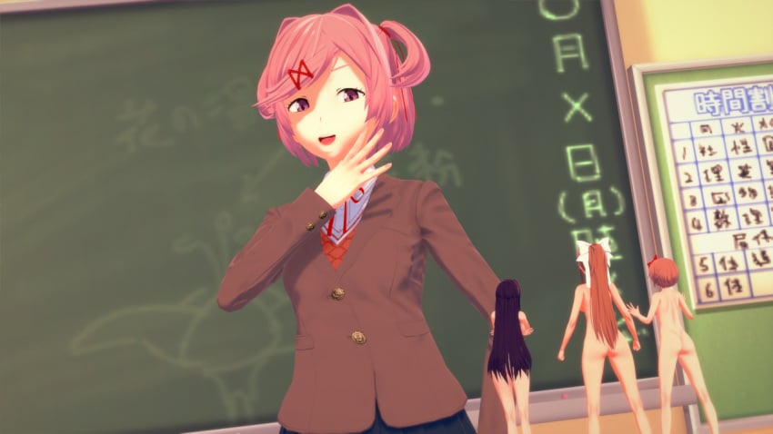 4girls before_vore blue_skirt bow brown_hair classroom croxkoi doki_doki_literature_club female female_only giantess minigirl monika_(doki_doki_literature_club) multiple_girls naked natsuki_(doki_doki_literature_club) nude open_mouth orange_hair pink_eyes pink_hair ponytail purple_hair red_bow sayori_(doki_doki_literature_club) school_uniform shrunken_woman shrunken_women size_difference skirt standing uniform white_bow yuri_(doki_doki_literature_club)