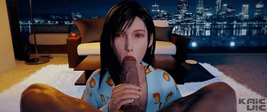 1boy 1girls 3d 3d_(artwork) alternate_costume animated big_penis black_hair cute dark-skinned_male dark_skin deepthroat eye_contact female final_fantasy final_fantasy_vii final_fantasy_vii_remake interracial interracial_sex kaie.vie. long_hair long_penis looping_animation male night no_gag_reflex oral pajamas petite pov red_eyes seductive_eyes seductive_mouth slim square_enix throat_barrier tifa_lockhart tight_throat