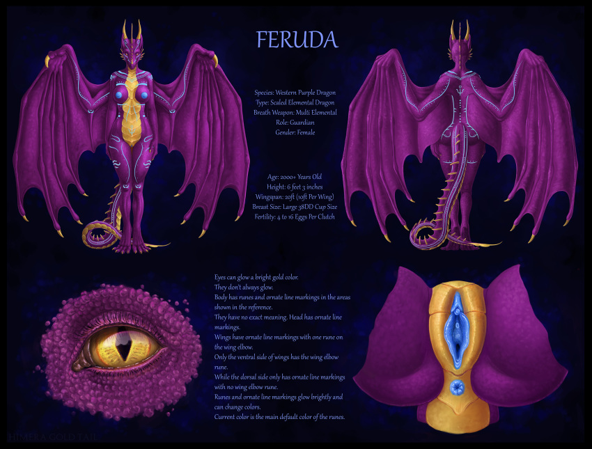 absurd_res anthro anus blue_anus blue_clitoris blue_labia_minora blue_nipples breasts brown_sclera clitoris dragon female front_view genitals glistening glistening_eyes hi_res himeragoldtail horn membrane_(anatomy) membranous_wings model_sheet nipples nude perineum pupils purple_body purple_breasts purple_scales purple_wings pussy pussy_close-up rear_view scales scalie simple_background slit_pupils solo spread_legs spreading standing wings yellow_body yellow_eyes yellow_horn yellow_pussy yellow_scales