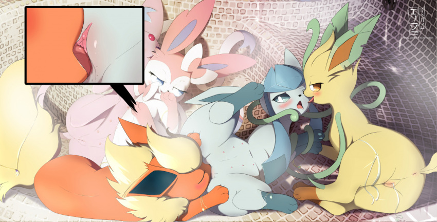 blush cunnilingus eeveelution eryz espeon female feral feral_on_feral flareon generation_1_pokemon generation_2_pokemon generation_4_pokemon genitals glaceon group leafeon licking multi_nipple nintendo nipples oral pokémon_(species) pokemon pokemon_(species) pussy sex sylveon tongue tongue_out vaginal_penetration video_games