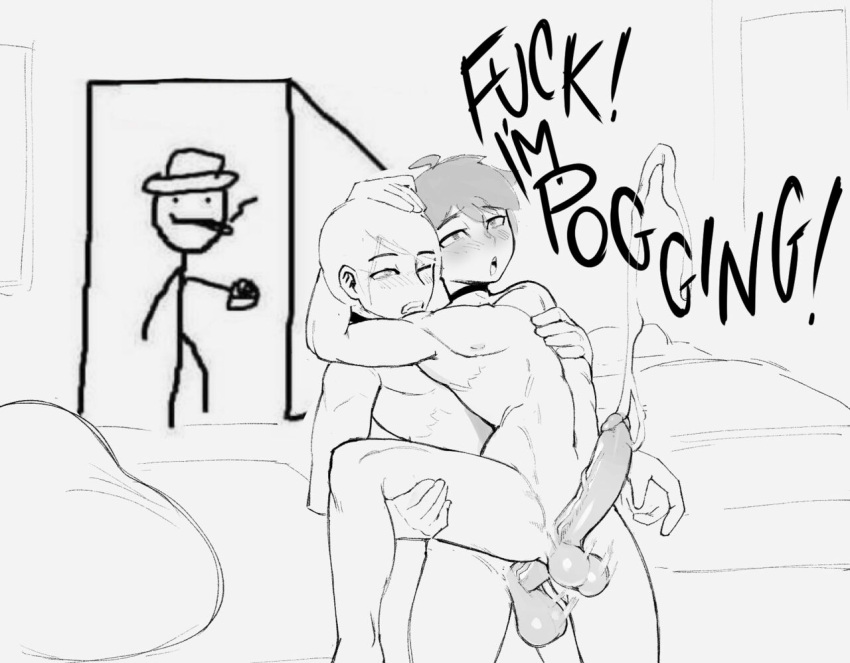 2boys anal are_ya_pogging_son are_ya_winning_son balls black_and_white bulge character_request cheesecrumbles comic cum dialogue ejaculation femboy gaming gay huge_cock male/male male_only meme monochrome short_hair tagme toned twink unnamed_gaymer_with_dark_hair_(cheesecrumbles) unnamed_gaymer_with_light_hair_(cheesecrumbles) what yaoi