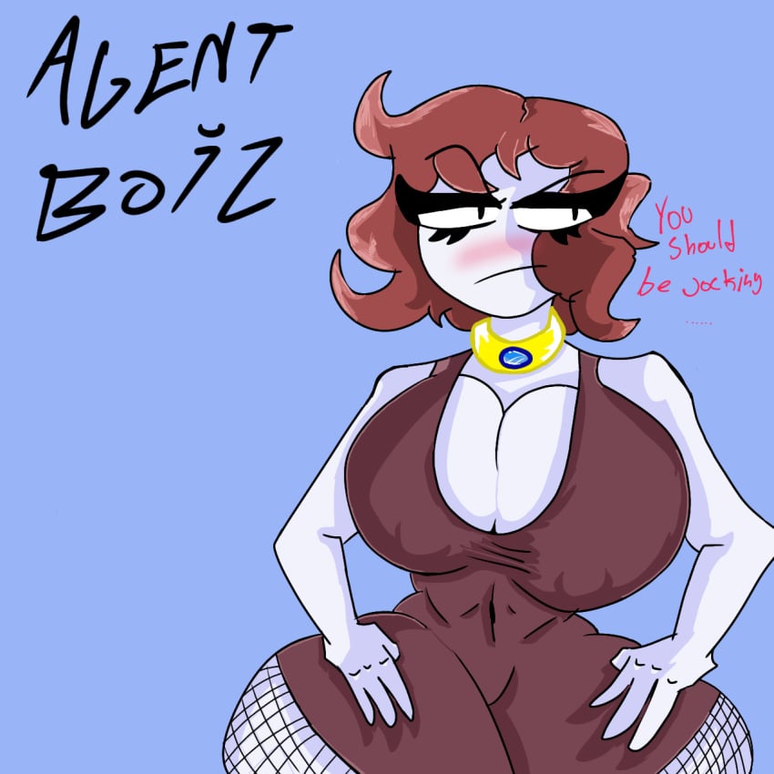 agentboi2 alternate_version_available annoyed big_breasts blush carmen_(spooky_month) collar curvaceous curvy curvy_figure female lingerie milf mother panties spooky_month sr_pelo