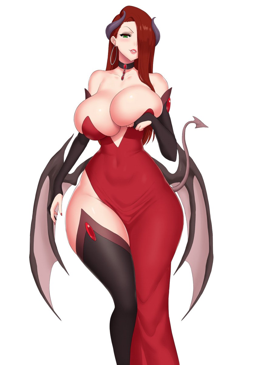 big_breasts breast_press breasts bubble_ass bubble_butt earrings game_cg green_eyes hand_under_breasts horns inviting_to_sex kainkout light-skinned_female lipstick long_hair milf official_art pale-skinned_female red_dress red_hair seducing seductive seductive_eyes seductive_look seductive_mouth seductive_smile solo solo_female succubus succubus_covenant succubus_horns succubus_tail succubus_wings teeth vampire voluptuous voluptuous_female