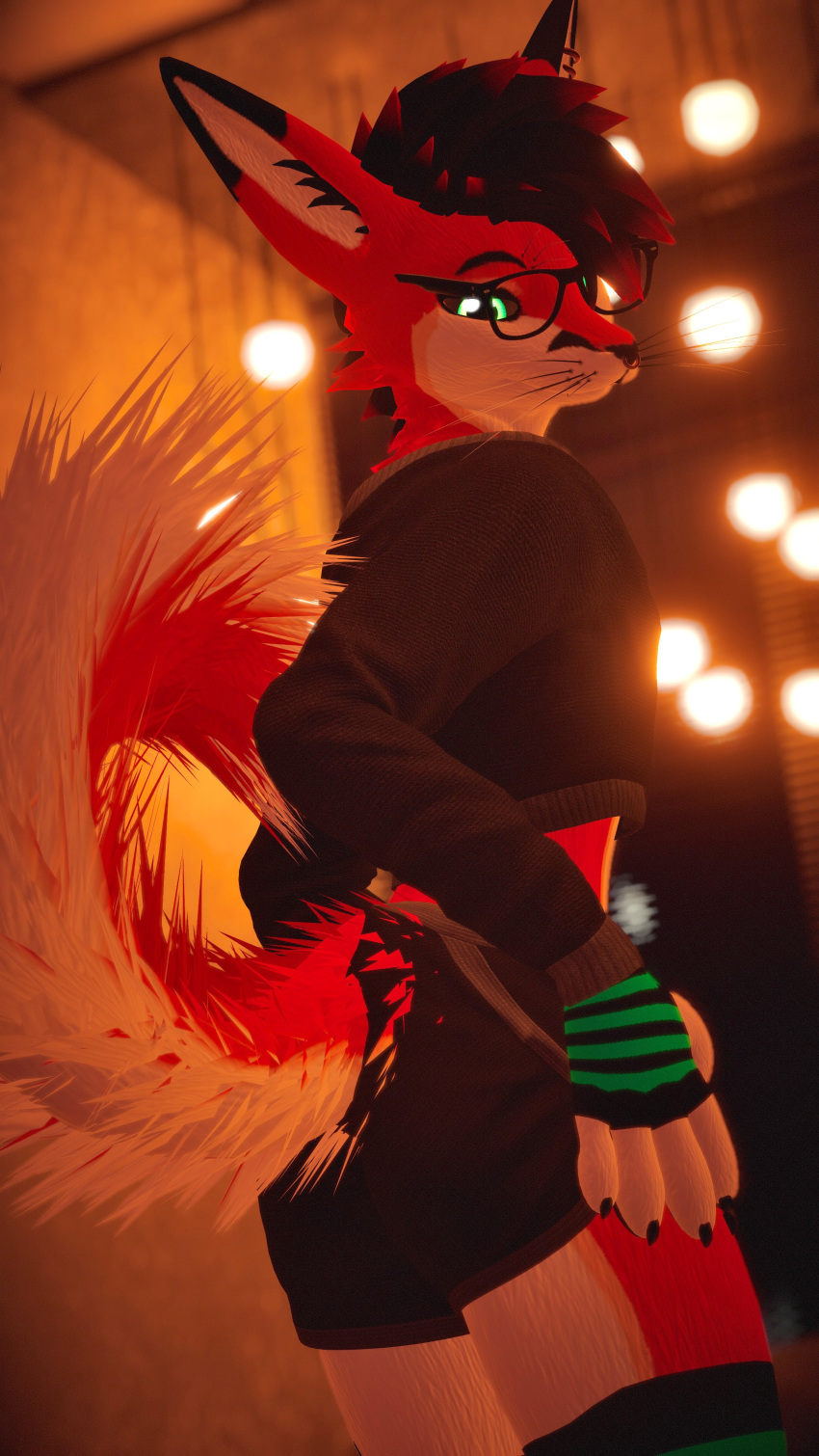 3d anthro anthro_only arm_warmers black_hair black_markings canid canine fox fur furry furry_only junowo light_belly male male_only orange_fur orange_hair rexouium stockings tagme twitter url vr_media vrchat vrchat_avatar warmers white_belly