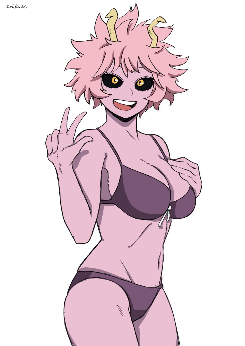 black_sclera bra color mina_ashido my_hero_academia panties pink_hair pink_skin rakkusu yellow_eyes